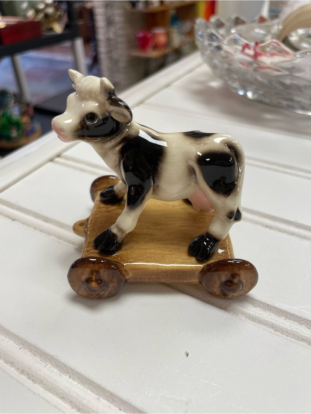 Vintage Rare Hagen Renaker Storybook Cow on Wagon Figurine